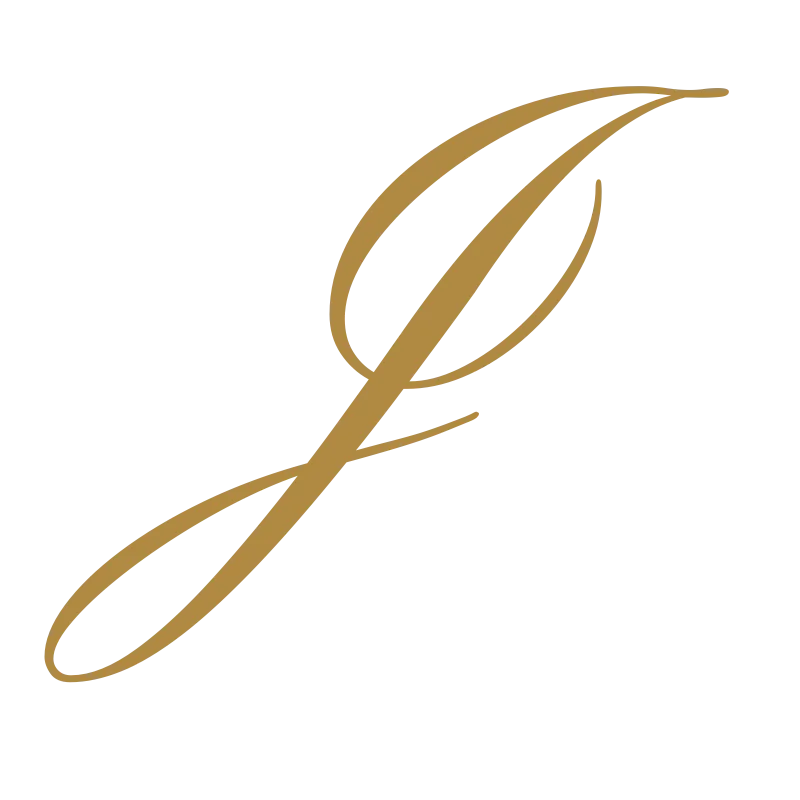 Gold calligraphic J monogram of JLBConsultants, strategy and advisory for product management, sales and business development